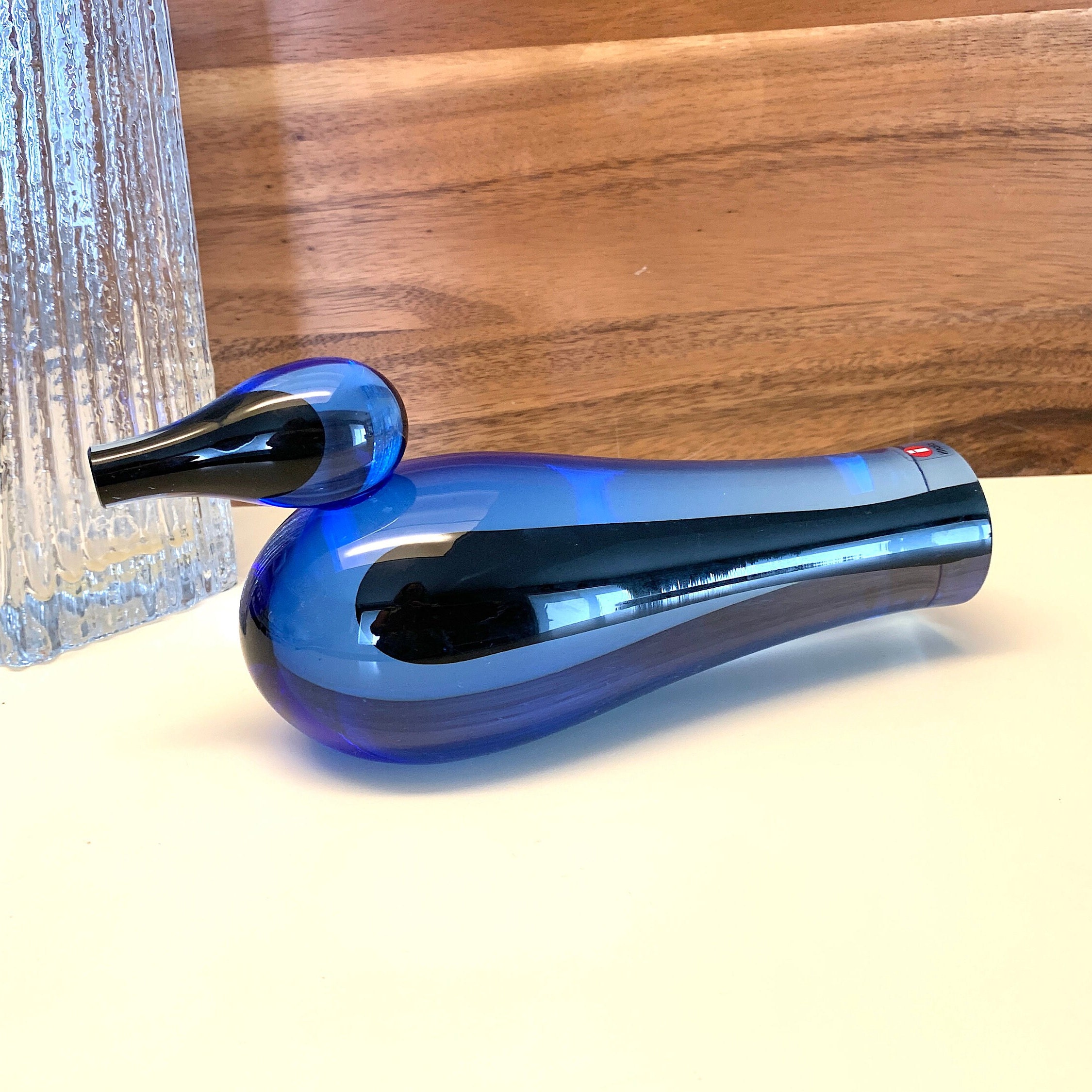 Vintage Iittala Giorgio Vigna Large Contrasti Blue Glass Bird