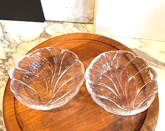 One Pair ORREFORS EDEN 5.5" Round Leaf Bowls, Lars Hellsten, Sweden, 1980's, Scandinavian Glass, 3 Sets of Two Bowls Available