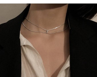 SALE**Double chain Necklace, dainty layer chain, layer necklace, choker, minimalist Necklace, wedding necklace, bridal