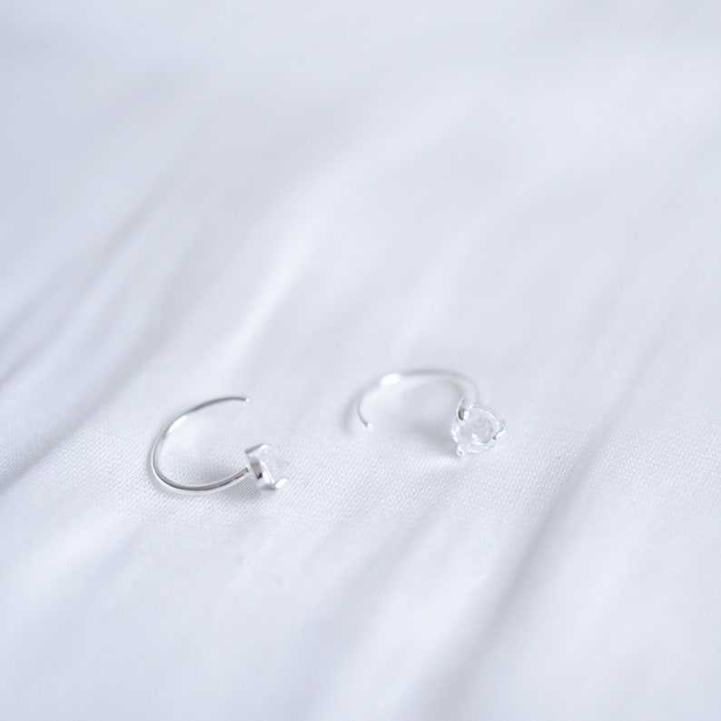 CZ Helix Piercing, Tiny Helix Earring Hoop,Helix Cartilage Earring image 3