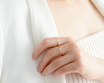 Gold band-gold band ring-gold ring-dainty ring-stacked ring-gold crush ring-thin ring-minimalist ring-one cubic zircon ring