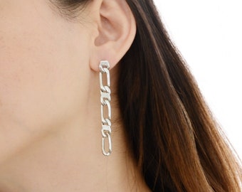 Silver thick chain earring, Figaro chain earring, chunky silver Cuban Chain