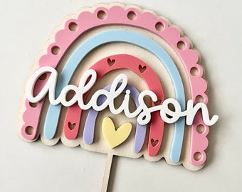 Rainbow cake topper with name, acrylic cake topper, colorful cake topper, cake topper | Birthday boy | Baptism | frilly designs