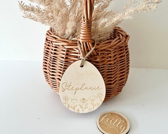 Boho Osterkörbchen mit Namensanhänger |  Geschenkidee zu Ostern |  Weidenkorb mit Osteranhänger personalisiert | frilly designs