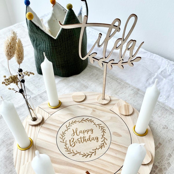 Personalisierter Geburtstagsteller aus Holz für Kinder | Geburtstagsring | Tischdeko Geburtstag | Geburtstagsteller | frilly designs