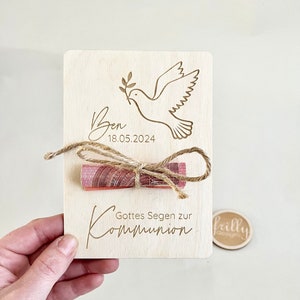 Personalisierte Holz Karte | Taube | Holzkarte | Wunscherfüller | Taufe | Segnung | Konfirmation | Kommunion | frilly designs