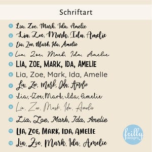 May include: A list of names written in different fonts, with the word "Schriftart" at the top, which is German for "font".