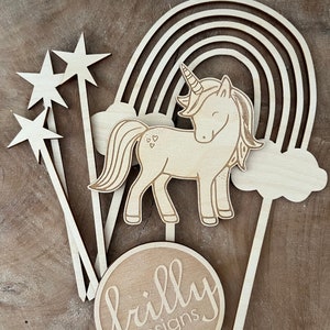 Einhorn Cake Topper Personalisiert wunschname Einhorn Geburtstag Sterne Zahl Holz Kuchenstecker Geburtstag Kind | frilly designs afbeelding 10