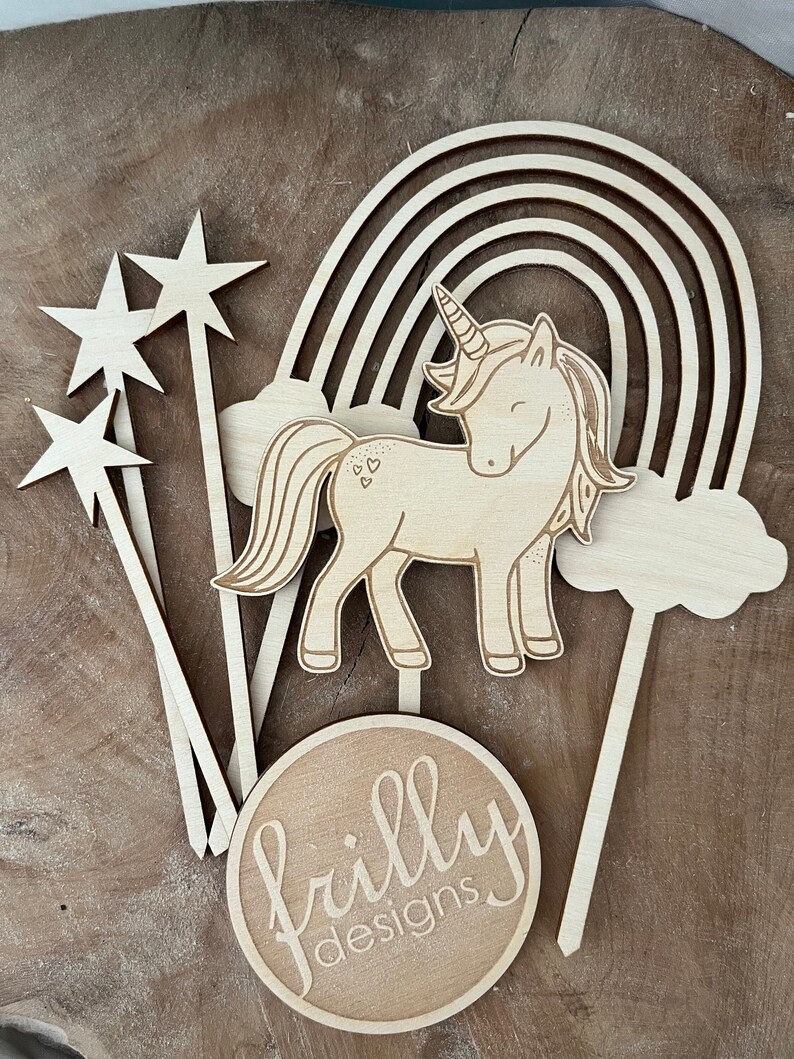 Einhorn Cake Topper Personalisiert wunschname Einhorn Geburtstag Sterne Zahl Holz Kuchenstecker Geburtstag Kind | frilly designs afbeelding 10