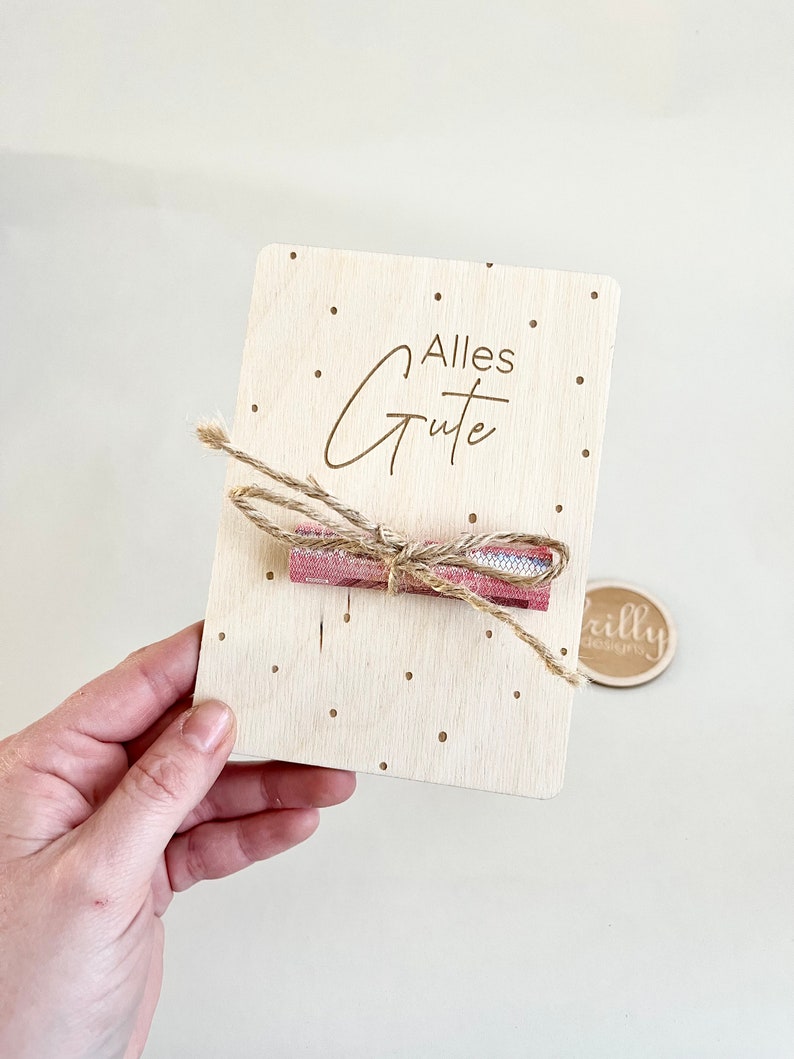 Wooden gift card Cash gift Wooden card Wooden card Wish fulfiller frilly designs Alles Gute