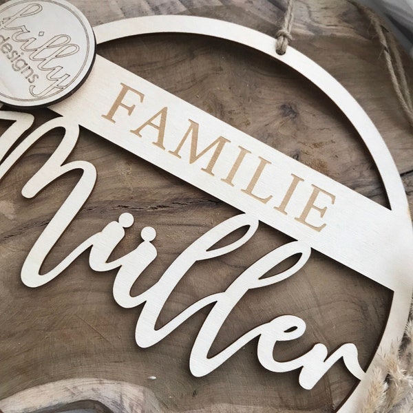 Familienschild Türschild Holz ab 20cm Personalisierte Geschenk Willkommensschild | frilly designs