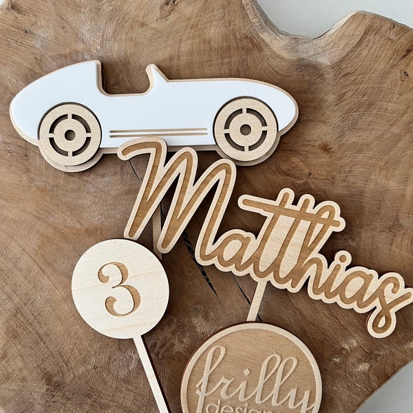 Personalisierte Rennauto cake topper mit name 3D effekt Auto Geburtstag Cake Topper Geburtstags kind | frilly designs