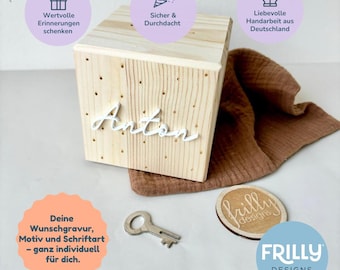 Spardose personalisiert mit 3D Name & Pünktchen Motiv | Holz Spardose | sparschwein | Taufgeschenk Personalisierte Geschenk | frilly designs
