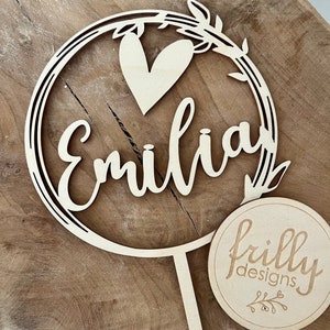 Cake topper mit name aus holz Personalisierte Herz Tortentopper Tortenstecker Geburtstag Personalisiert Kinderparty | frilly designs