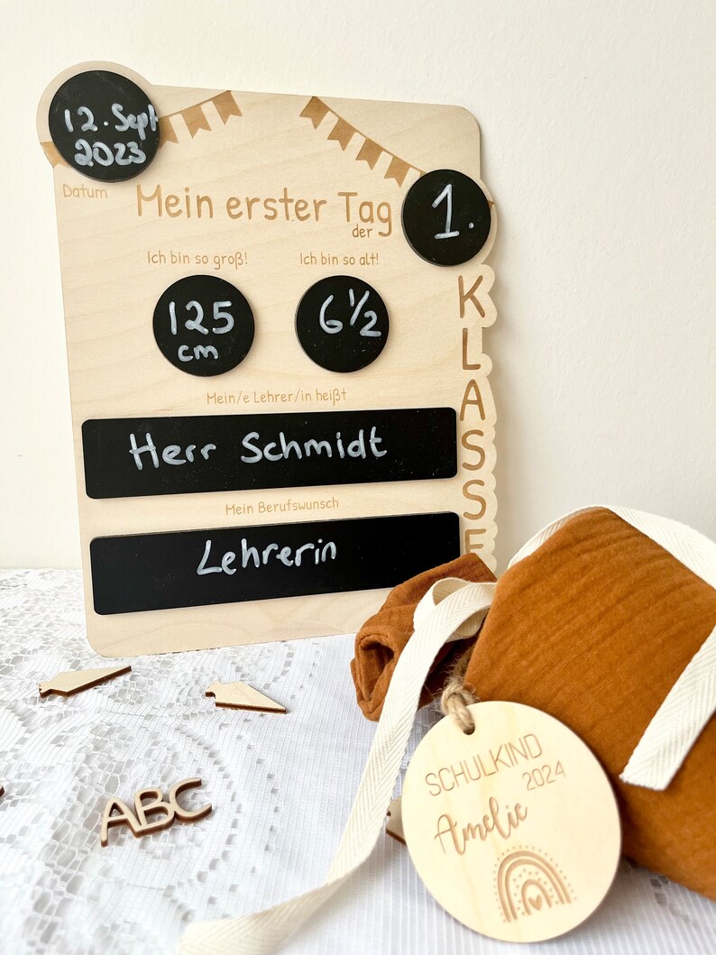 Erster Schultag Einschulung 2023 Deko Tafel Schulanfang Geschenk Schulkind Schulkind Personalisiert frilly designs image 6