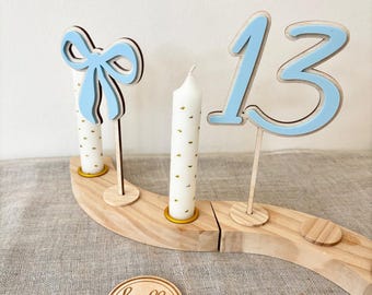 Bow or number cake topper made of acrylic 3D effect, perfect for children's birthdays | frilly designs