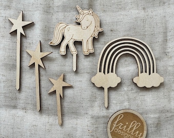 Unicorn Set: Birthday Wreath | Wooden Birthday Plates for Children | Unique Gift for Birthdays and More | frilly designs