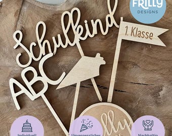 Cake Topper Einschulung 2023 Kuchendeko Set ABC Schultüte erste Klasse Name Kuchen Topper Schulkind Personalisiert mit name | frilly designs