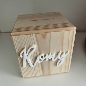 Personalisierte Spardose mit 3D effekt Name Kranz Gravur Holz Spardose mit Namen Personalisierte Geschenk frilly designs Kein Motiv nur Name