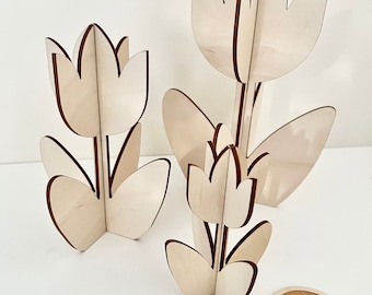 3D tulips flowers made of wood spring decoration nature | frilly designs