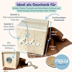 Spardose personalisiert mit 3D Name & Pünktchen Motiv | Holz Spardose | sparschwein | Taufgeschenk Personalisierte Geschenk | frilly designs image 2