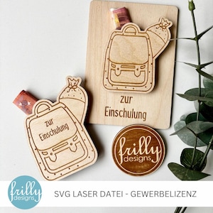 Fichier découpé au laser SVG avec licence commerciale - 2 modèles de sac d'école cadeau d'argent pour la rentrée scolaire | Idée cadeau pour la scolarisation | frillydesigns