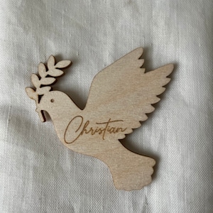 Tischkarten aus Holz Personalisiert Platzkarte Taube Kommunion Taufe Konfirmation | frilly designs