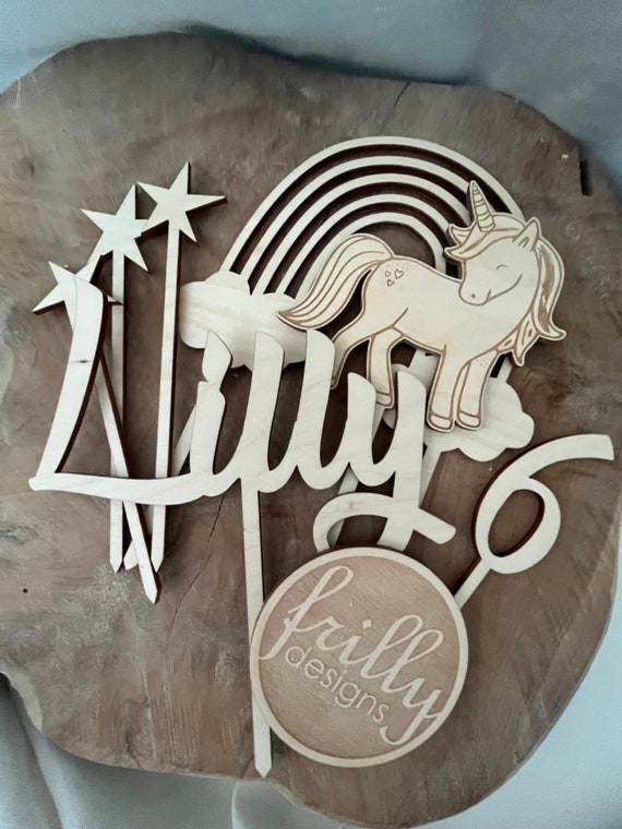 Einhorn Cake Topper Personalisiert wunschname Einhorn Geburtstag Sterne Zahl Holz Kuchenstecker Geburtstag Kind | frilly designs