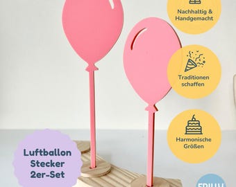 Set of 2 acrylic balloon picks | Wooden birthday wreath | Birthday plate | Birthday table decoration | frilly designs