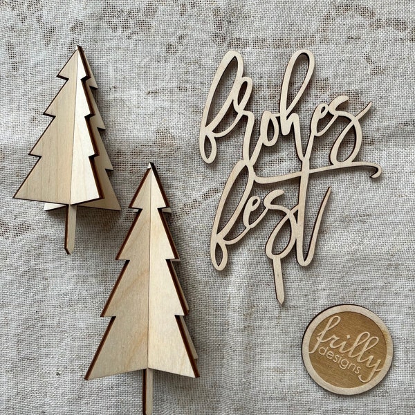 Frohes Fest Tannenbaum Stecker Geburtstagskranz | Geburtstagsteller aus Holz für Kinder und Erwachsene | frilly designs