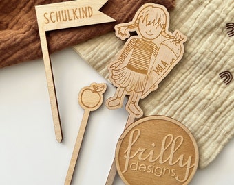 Cake Topper for First Day of School 2026, Cake Decoration for Schoolchild, Cake Topper for Girls in First Grade, Name, Finally a Schoolchild, Personalized | frilly designs