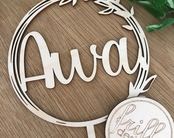 Cake topper Name Kranz Topper Taufe Kommunion Personalisiert Holz Geburtstag Name Kuchentopper | frilly designs