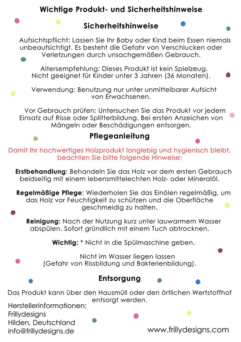 Peut inclure: Un document blanc en allemand avec des instructions de s&eacute;curit&eacute; et d'entretien pour les produits. Le texte comprend des avertissements sur les risques d'&eacute;touffement, les recommandations d'&acirc;ge et les instructions de nettoyage.
