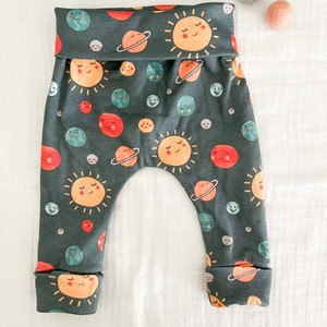 Organic baby pants, harem pants, newborn baby pants, neutral baby leggings, boy sweatpants, baby boy pants, galaxy quest