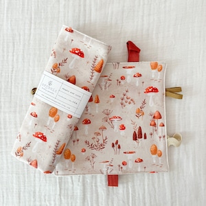 Organic Baby Gift Set|Baby Shower Gift|Burp Cloth Lovey Set|Autumn Mushroom|Baby Toy 6-12 Month