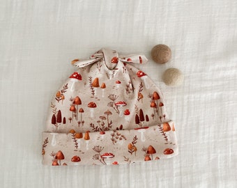 Organic Baby Hat|Knotted Baby Hat|Beanie|Baby Gift|Autumn Mushroom