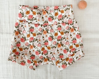 Organic baby shorts, harem pants, newborn baby pants, baby summer clothes, baby girl pants, floral print shorts