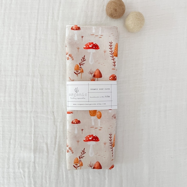 Organic Burp Cloths|Baby Burp Rag|Baby Shower Gift|Autumn Mushroom|