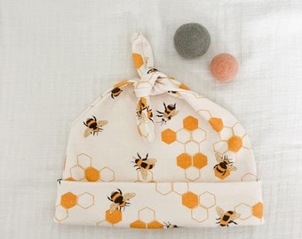 Organic Baby Hat|Knotted Baby Hat|Beanie|Baby Gift|Bees