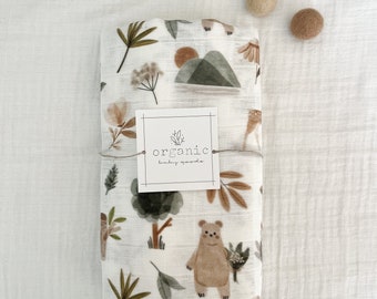 Organic Swaddle Blanket|Receiving Blanket|Crib Blanket|Stroller Blanket|Woodland Springs Print|Organic Cotton Muslin