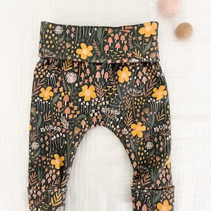 Organic baby pants, harem pants, newborn baby pants, neutral baby leggings, boy sweatpants, baby boy pants, woodland wildflowers print pants