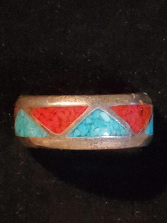 Beautiful Vintage Inlaid Silver Band Turquoise Cor