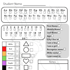 Evaluación de habilidades de prekínder (rellenable), preescolar, evaluación, prekínder, estudiantes, maestro, lista de verificación, guardería