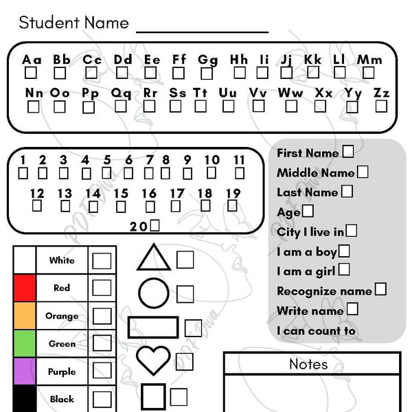 Pre-K Skills Assessment (Fillable)