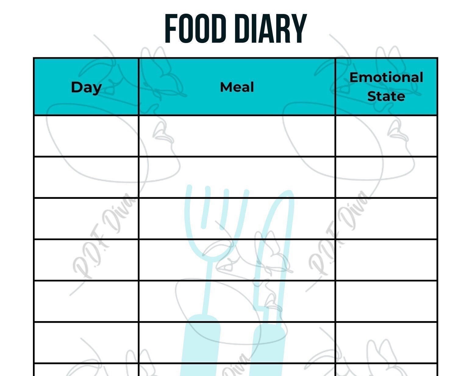 Food Diary Pdf fillable Etsy
