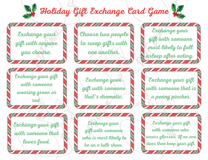 Christmas Gift Exchange Card Game Etsy