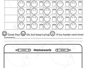 Monthly Behavior Chart With Daily Initials Box, behavior management, preschool, prek, daycare, parent log, homework log, homework, pdfdiva