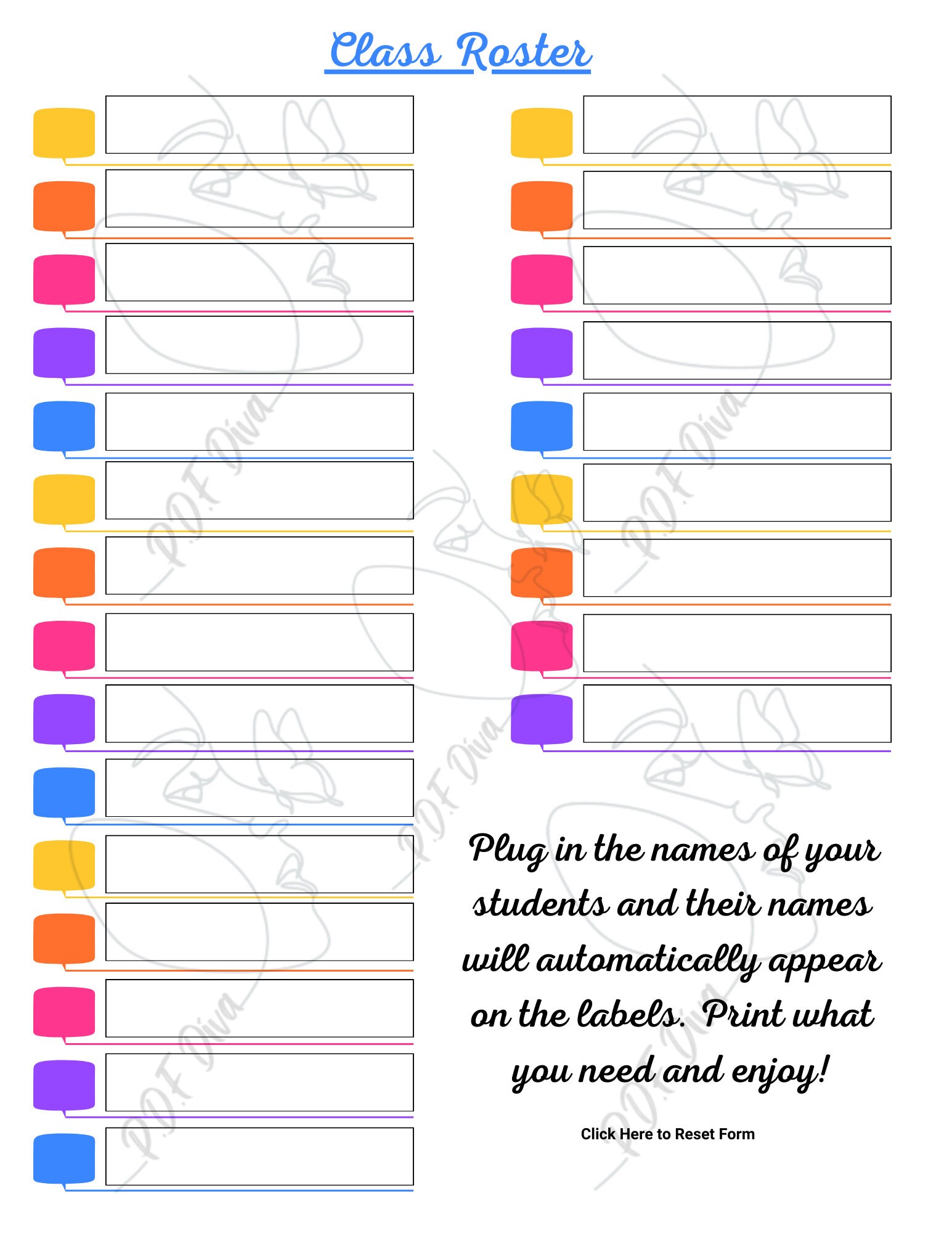 Class Roster Labels Fillable Class Labels, Pdf, Magically Fills in Names, Label Variety ...