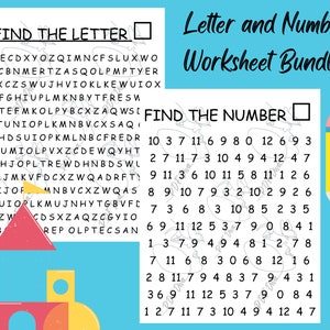 Búsqueda de letras y números, Imprimible, Pdf, prek, preescolar, guardería, reconocimiento de letras