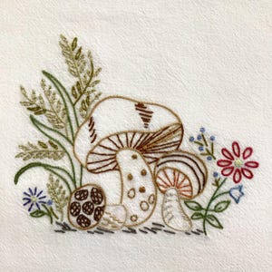 Hand Embroidered Mushroom Flour Sack Towel: Kitchen Decor Gift